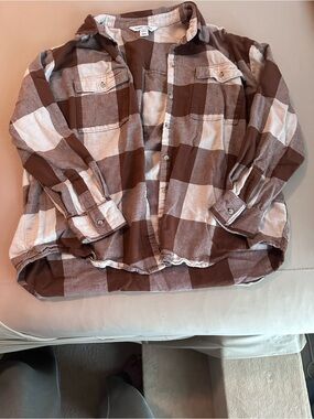 Women’s brown and white Button Up Shirt - Casual Flannel